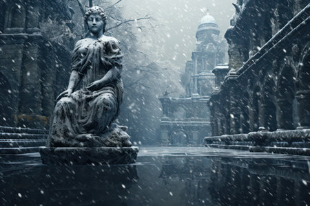 Snow-covered Statues and Monuments: Explore the contrast between historical or artistic structures and the wintery environment. - Generative AIの素材