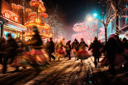 Winter Carnivals: Vibrant and lively scenes at winter festivals, complete with colorful costumes and activities. - Generative AIの素材