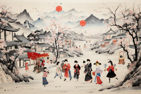 Winter Carnivals: Vibrant and lively scenes at winter festivals, complete with colorful costumes and activities. - Generative AIの素材