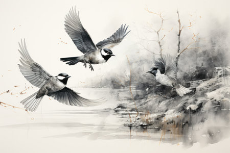 Winter Birds in Flight - Generative AIの素材
