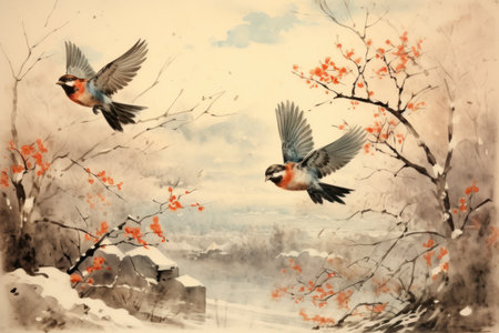 Winter Birds in Flight - Generative AIの素材