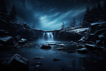 Frozen Waterfalls at Night - Generative AIの素材