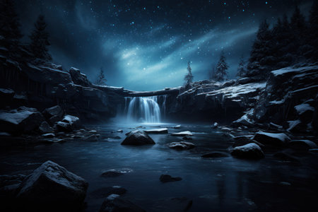 Frozen Waterfalls at Night - Generative AI