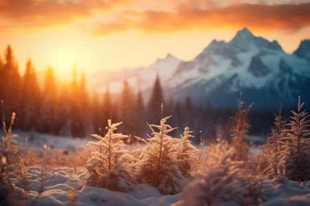 Winter Sunrise over Mountains - Generative AIの素材