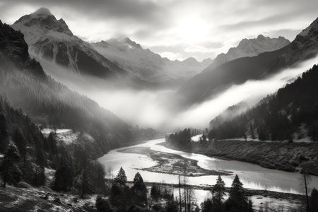 Winter Sunrise over Mountains - Generative AIの素材