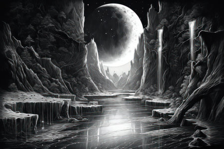 Frozen Waterfalls at Night - Generative AIの素材