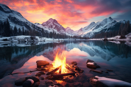 Winter Sunrise over Mountains - Generative AIの素材