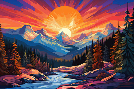 Winter Sunrise over Mountains - Generative AIの素材