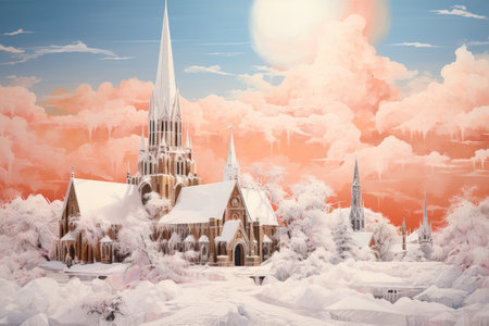 Snow-Covered Churches - Generative AIの素材