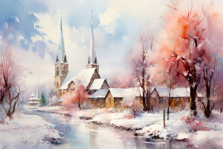Snow-Covered Churches - Generative AIの素材