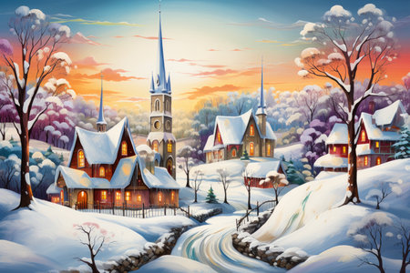 Snow-Covered Churches - Generative AIの素材