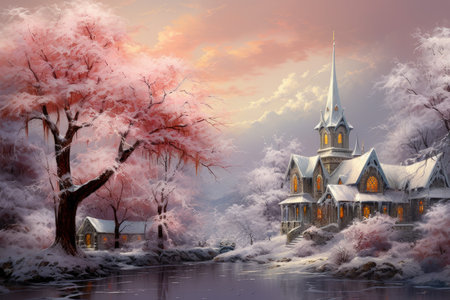 Snow-Covered Churches - Generative AIの素材