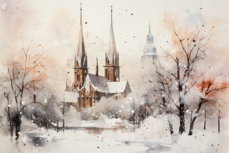 Snow-Covered Churches - Generative AIの素材