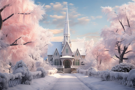 Snow-Covered Churches - Generative AIの素材