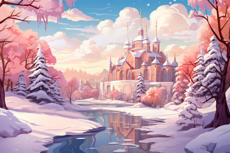 Snow-Covered Churches - Generative AIの素材