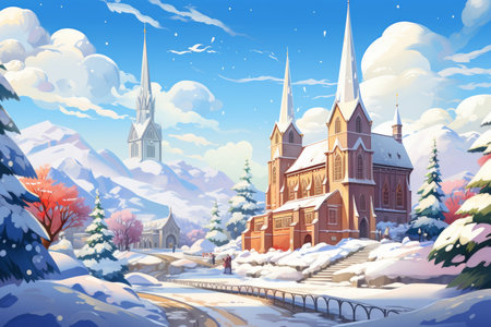 Snow-Covered Churches - Generative AIの素材