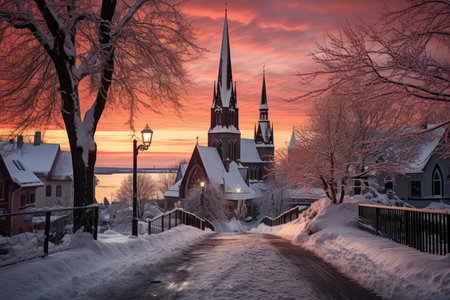 Snow-Covered Churches - Generative AIの素材