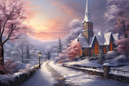 Snow-Covered Churches - Generative AIの素材