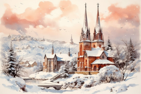 Snow-Covered Churches - Generative AIの素材