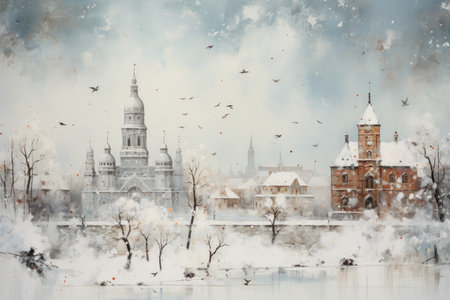 Snow-Covered Churches - Generative AIの素材