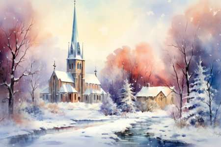 Snow-Covered Churches - Generative AIの素材