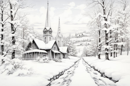 Snow-Covered Churches - Generative AIの素材