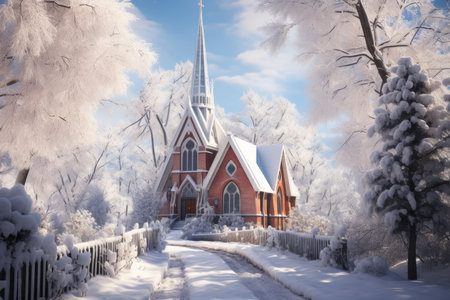 Snow-Covered Churches - Generative AIの素材