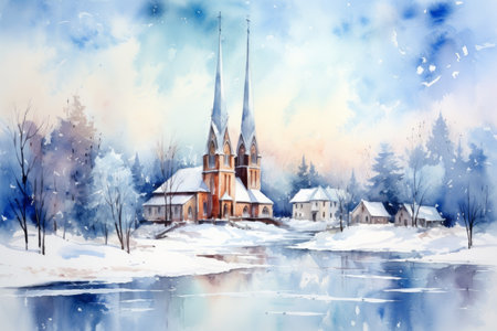 Snow-Covered Churches - Generative AIの素材