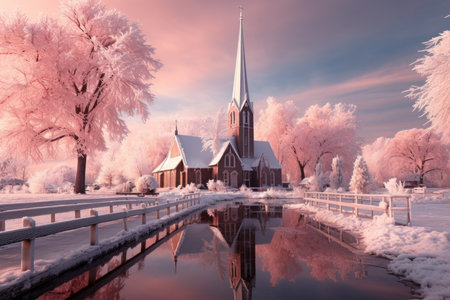 Snow-Covered Churches - Generative AIの素材