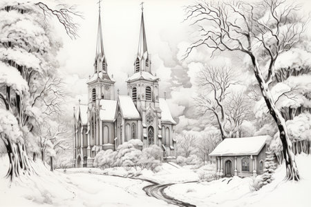 Snow-Covered Churches - Generative AIの素材