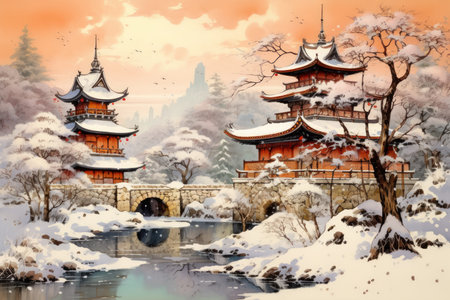 Snow-Covered Churches - Generative AIの素材