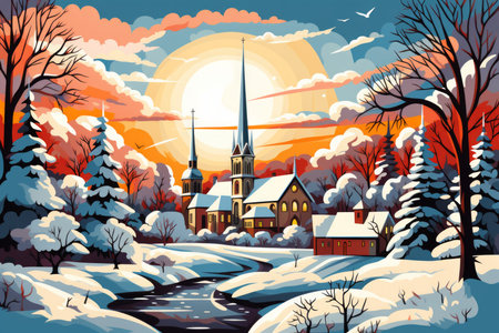Snow-Covered Churches - Generative AIの素材