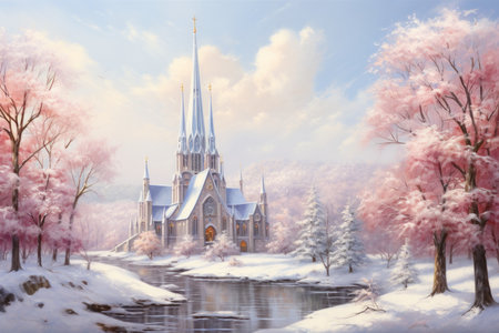 Snow-Covered Churches - Generative AIの素材