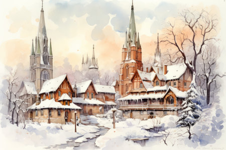 Snow-Covered Churches - Generative AIの素材