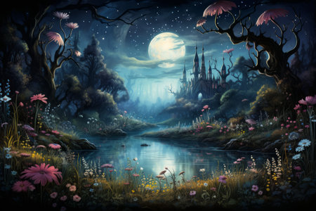 Serene Moonlit Meadows - Generative AIの素材