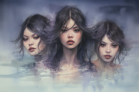 Hauntingly beautiful banshee sirens, with voices that can both enchant and bewitch - Generative AIの素材