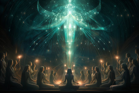 Harmonious spirit choirs, filling the air with ethereal melodies and celestial harmonies - Generative AIの素材