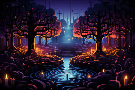 Enchanted forest labyrinths, twisting and turning with magical illusions - Generative AIの素材