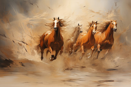 Whirling sandstorm horsemen, riding on gusts of wind with unrivaled speed - Generative AIの素材