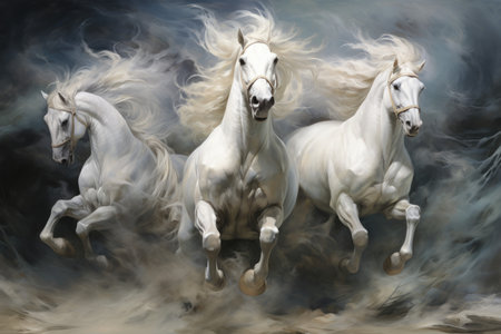 Whirling sandstorm horsemen, riding on gusts of wind with unrivaled speed - Generative AIの素材
