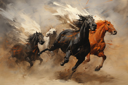 Whirling sandstorm horsemen, riding on gusts of wind with unrivaled speed - Generative AIの素材