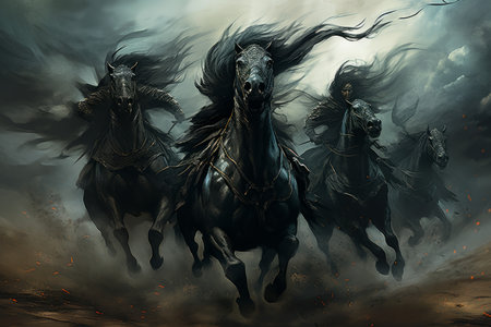 Whirling sandstorm horsemen, riding on gusts of wind with unrivaled speed - Generative AIの素材