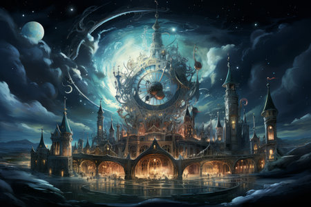 Whimsical starlight carousels, spinning through the cosmos and granting celestial rides - Generative AIの素材
