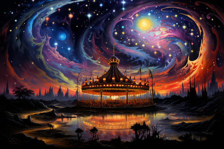 Whimsical starlight carousels, spinning through the cosmos and granting celestial rides - Generative AIの素材