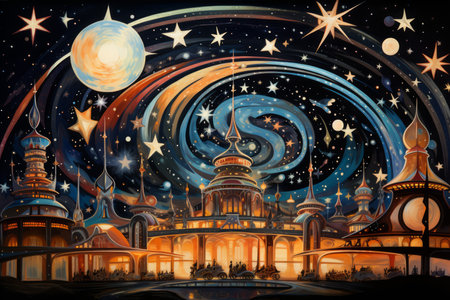 Whimsical starlight carousels, spinning through the cosmos and granting celestial rides - Generative AIの素材