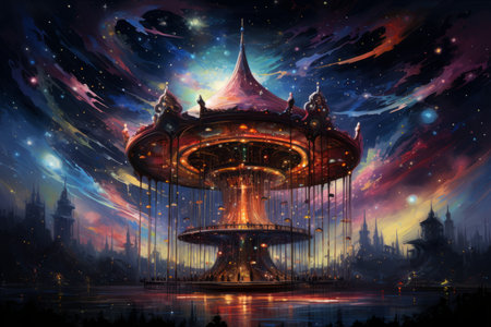 Whimsical starlight carousels, spinning through the cosmos and granting celestial rides - Generative AIの素材