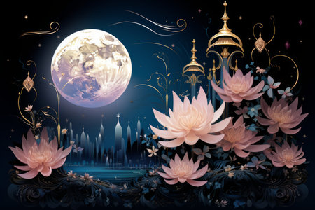Ethereal moonflower blooms, releasing fragrant scents and glowing softly in the darkness - Generative AIの素材