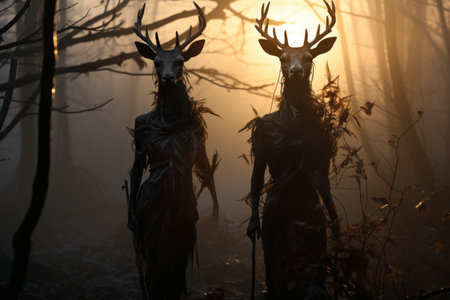 Elusive twilight fauns, guardians of the boundary between day and night - Generative AIの素材