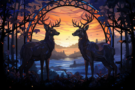 Elusive twilight fauns, guardians of the boundary between day and night - Generative AIの素材