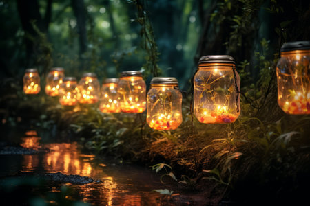 Mystical firefly lanterns, guiding lost souls through the depths of the enchanted forest - Generative AIの素材